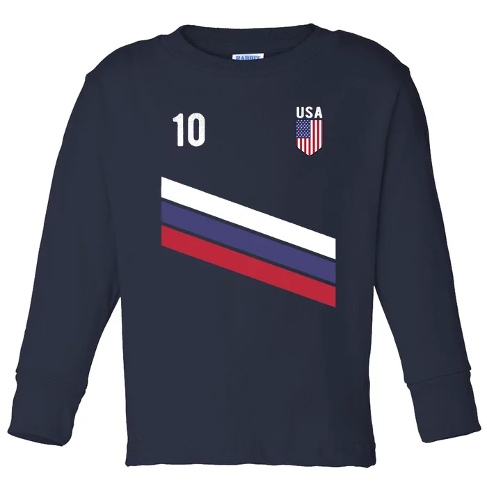 USA Jersey Soccer, Retro 10 American Football USA Soccer Toddler Long Sleeve Shirt