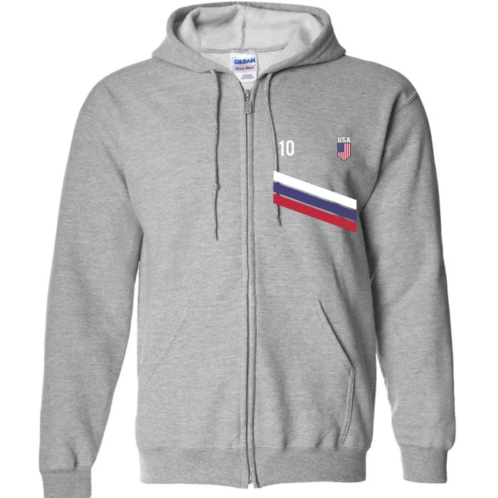 USA Jersey Soccer, Retro 10 American Football USA Soccer Full Zip Hoodie