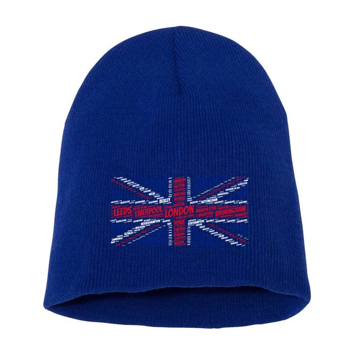 Union Jack With City Called Word Art Gift Short Acrylic Beanie