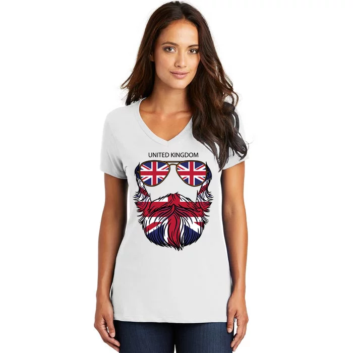 United Kingdom Beard Flag Women's V-Neck T-Shirt