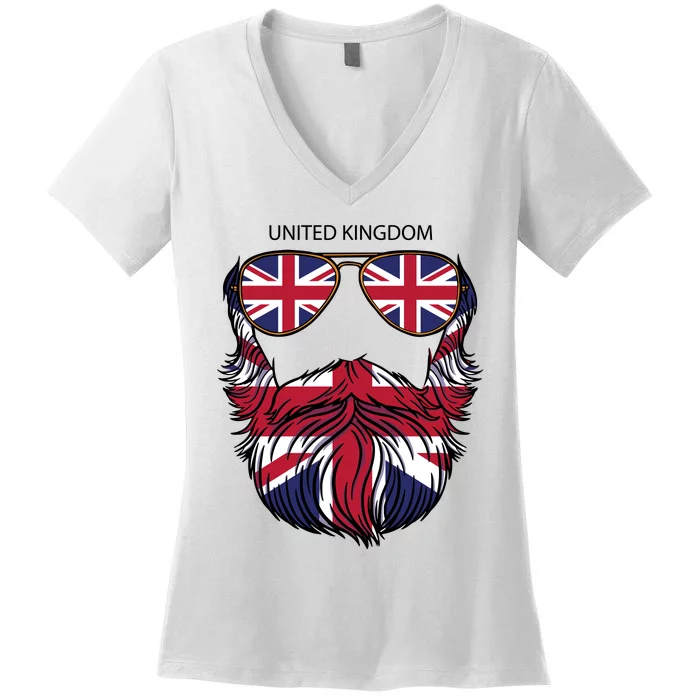 United Kingdom Beard Flag Women's V-Neck T-Shirt