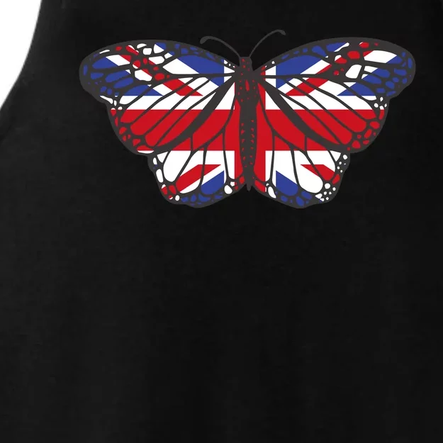 United Kingdom Flag Butterfly Ladies Tri-Blend Wicking Tank