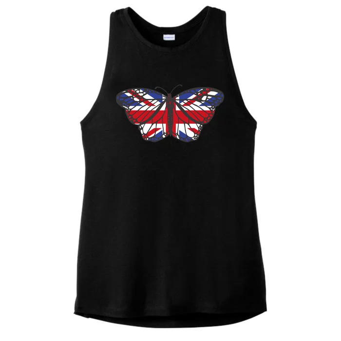 United Kingdom Flag Butterfly Ladies Tri-Blend Wicking Tank