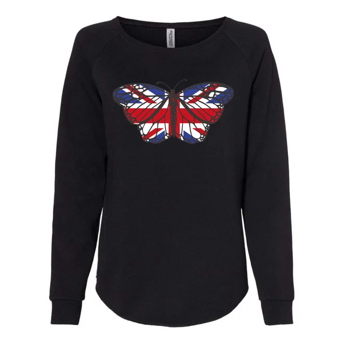 United Kingdom Flag Butterfly Womens California Wash Sweatshirt