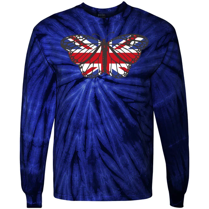 United Kingdom Flag Butterfly Tie-Dye Long Sleeve Shirt