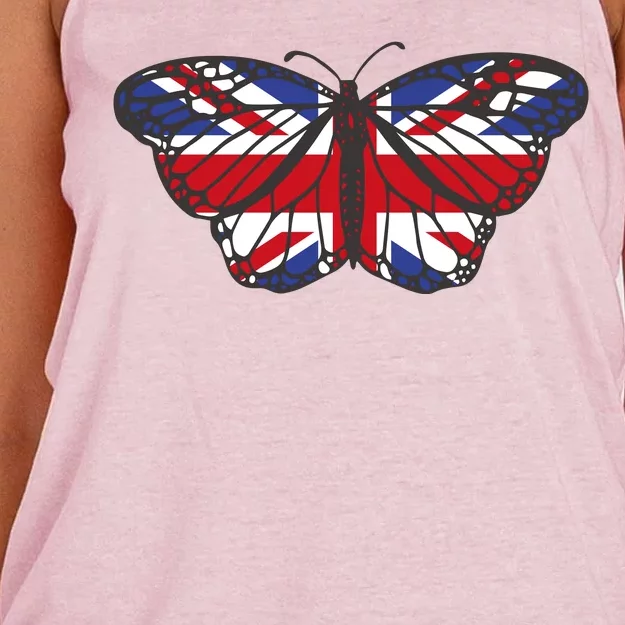 United Kingdom Flag Butterfly Women's Knotted Racerback Tank