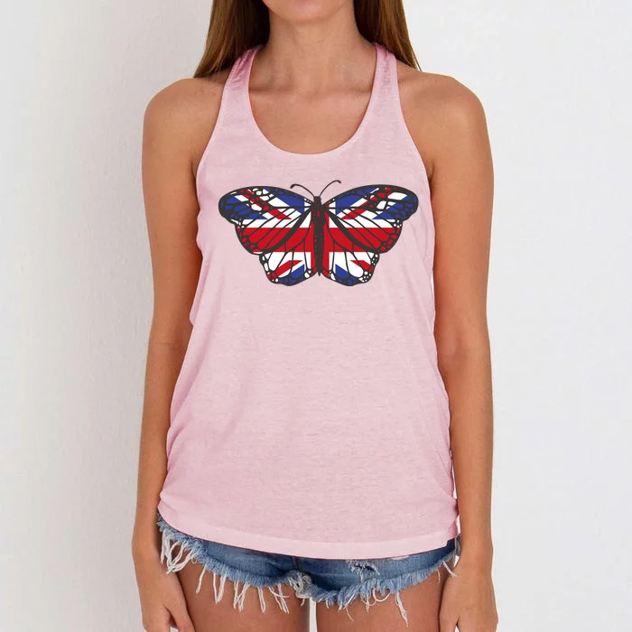 United Kingdom Flag Butterfly Women's Knotted Racerback Tank