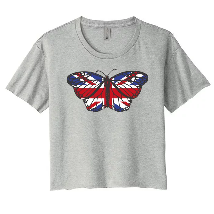 United Kingdom Flag Butterfly Women's Crop Top Tee