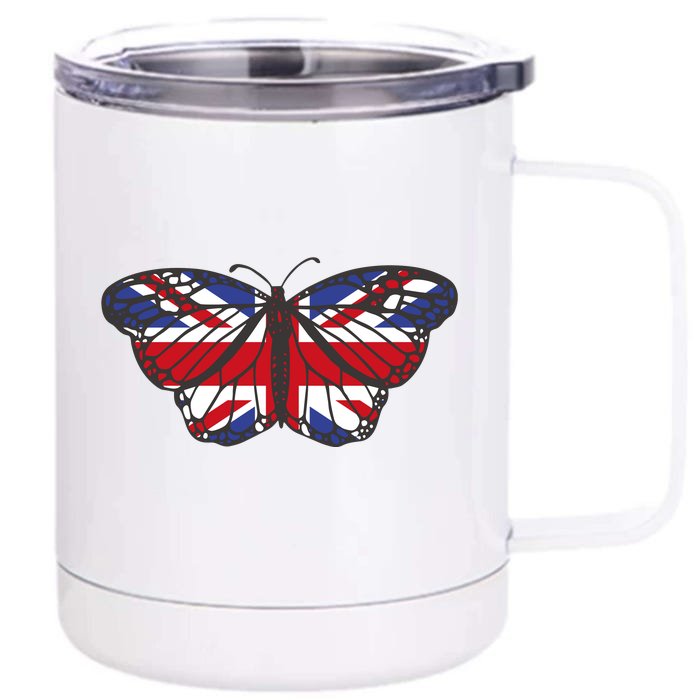 United Kingdom Flag Butterfly Front & Back 12oz Stainless Steel Tumbler Cup