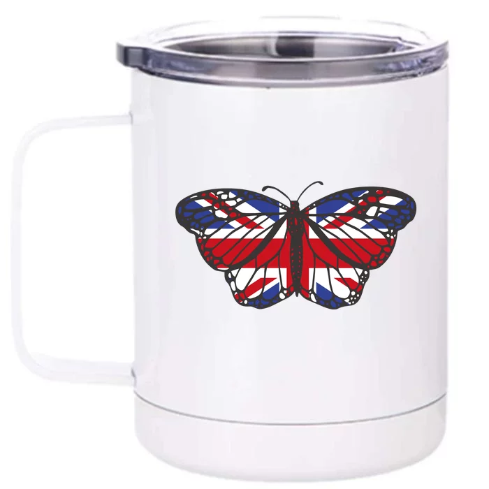 United Kingdom Flag Butterfly Front & Back 12oz Stainless Steel Tumbler Cup