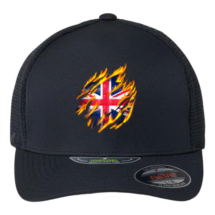 United Kingdom Flame Flag Flexfit Unipanel Trucker Cap