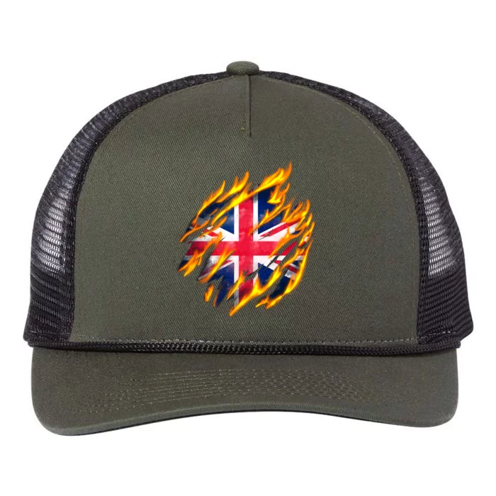 United Kingdom Flame Flag Retro Rope Trucker Hat Cap