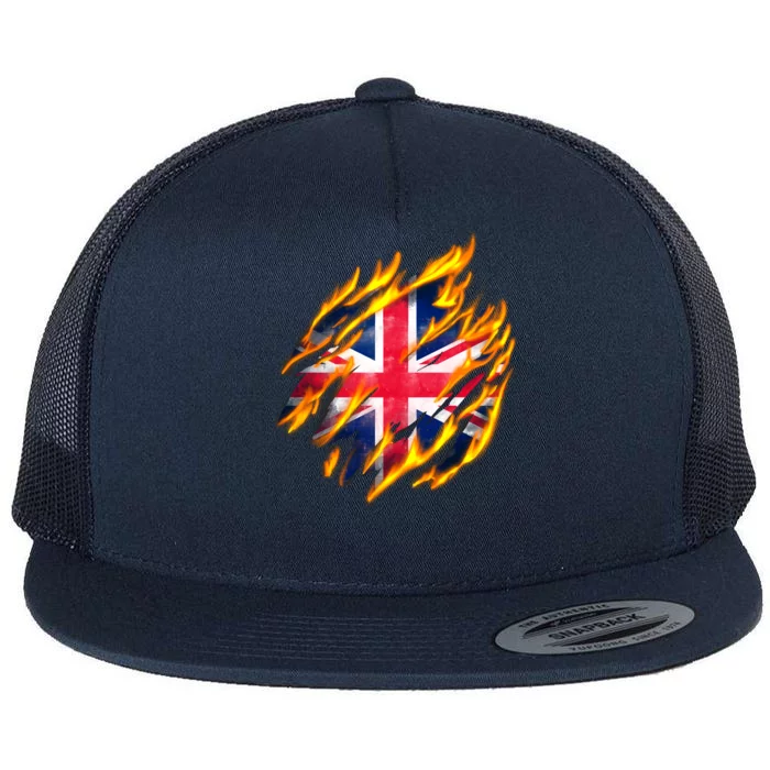 United Kingdom Flame Flag Flat Bill Trucker Hat