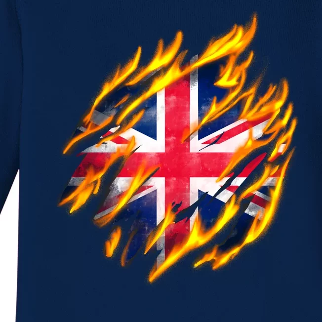 United Kingdom Flame Flag Baby Long Sleeve Bodysuit