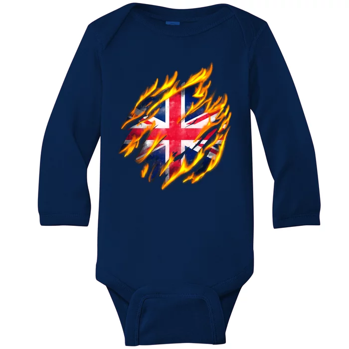 United Kingdom Flame Flag Baby Long Sleeve Bodysuit