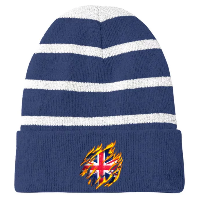 United Kingdom Flame Flag Striped Beanie with Solid Band