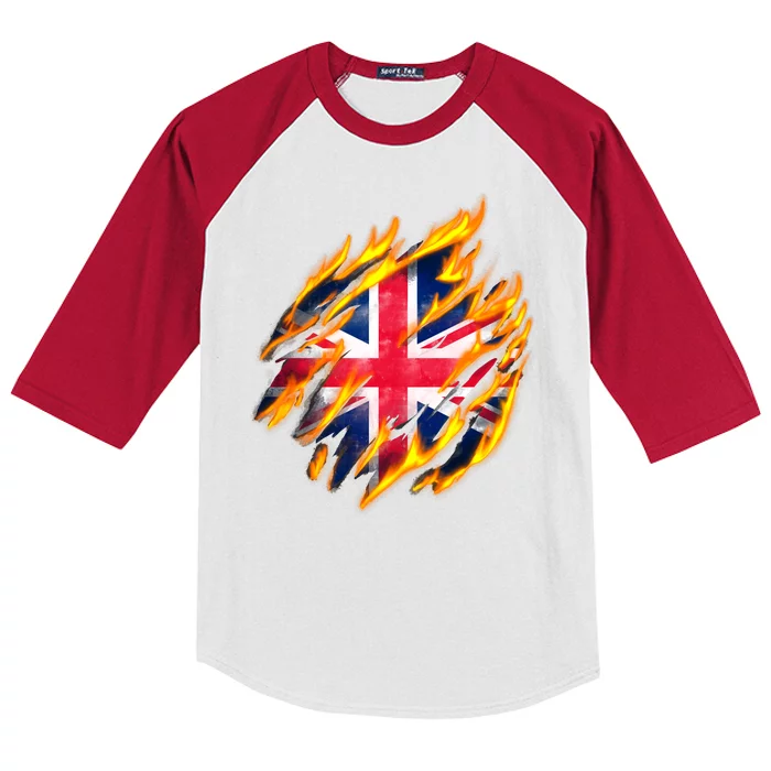 United Kingdom Flame Flag Kids Colorblock Raglan Jersey