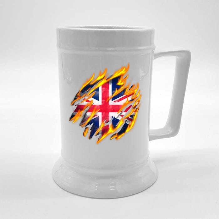 United Kingdom Flame Flag Front & Back Beer Stein