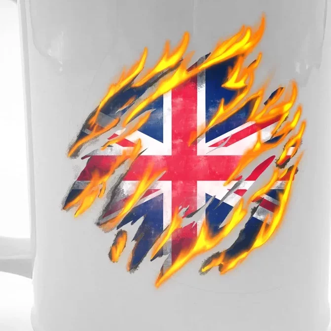 United Kingdom Flame Flag Front & Back Beer Stein