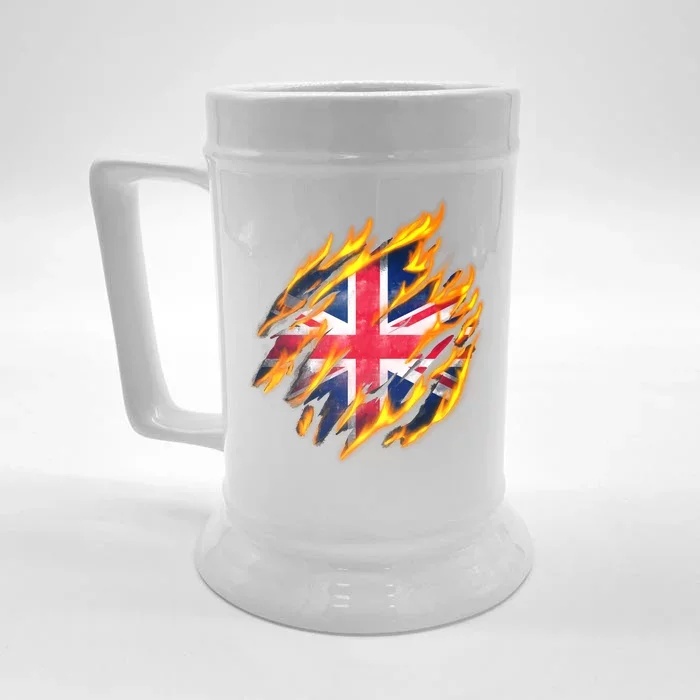 United Kingdom Flame Flag Front & Back Beer Stein