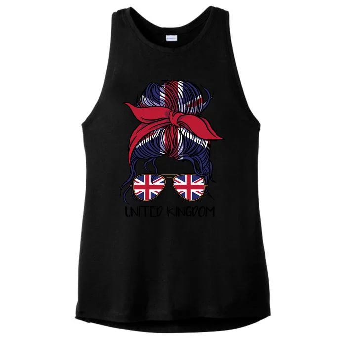 United Kingdom Flag Messy Girl Bun Ladies Tri-Blend Wicking Tank