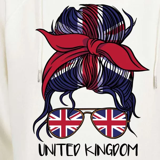 United Kingdom Flag Messy Girl Bun Womens Funnel Neck Pullover Hood