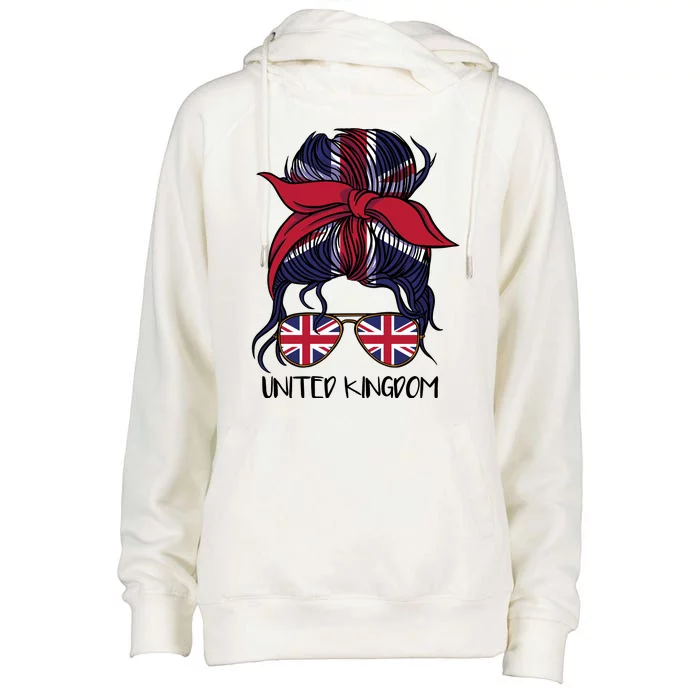 United Kingdom Flag Messy Girl Bun Womens Funnel Neck Pullover Hood