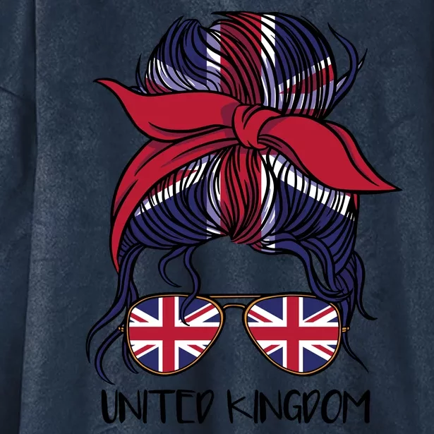 United Kingdom Flag Messy Girl Bun Hooded Wearable Blanket