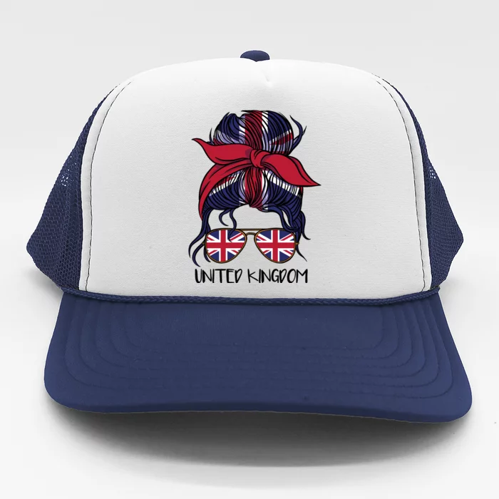 United Kingdom Flag Messy Girl Bun Trucker Hat