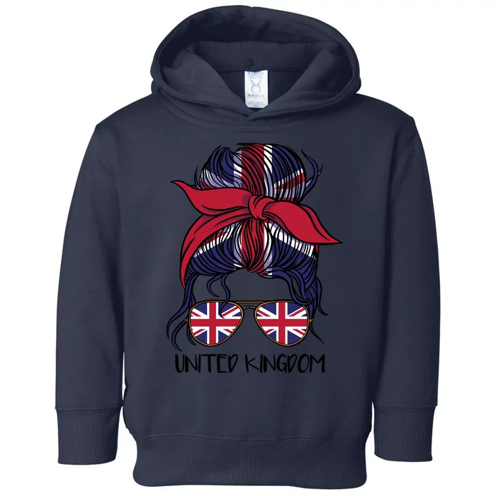 United Kingdom Flag Messy Girl Bun Toddler Hoodie