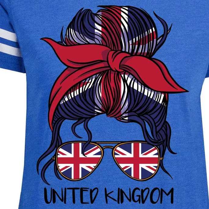 United Kingdom Flag Messy Girl Bun Enza Ladies Jersey Football T-Shirt