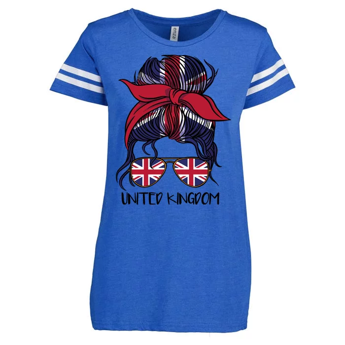 United Kingdom Flag Messy Girl Bun Enza Ladies Jersey Football T-Shirt