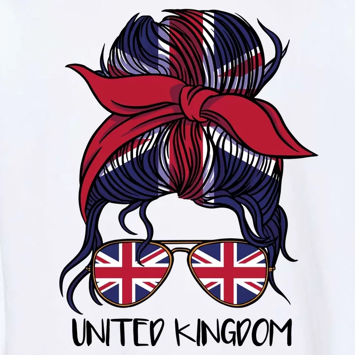 United Kingdom Flag Messy Girl Bun Garment-Dyed Sweatshirt