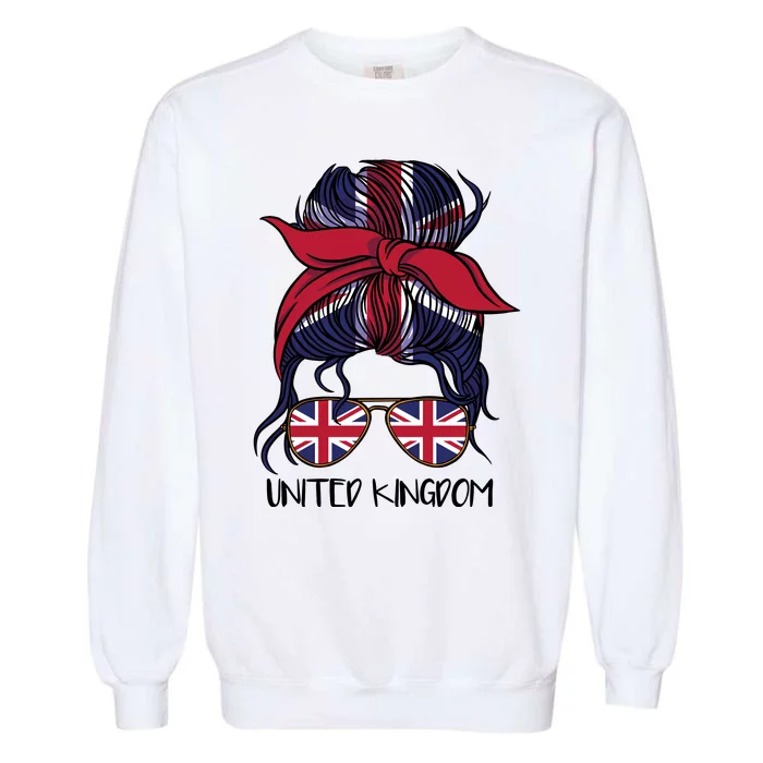 United Kingdom Flag Messy Girl Bun Garment-Dyed Sweatshirt