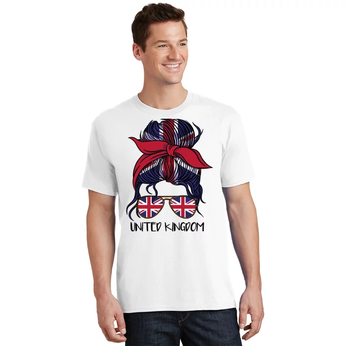 United Kingdom Flag Messy Girl Bun T-Shirt