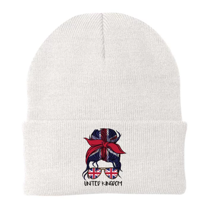 United Kingdom Flag Messy Girl Bun Knit Cap Winter Beanie