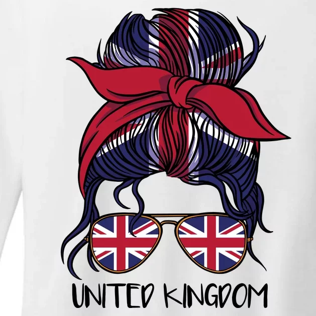 United Kingdom Flag Messy Girl Bun Womens CVC Long Sleeve Shirt