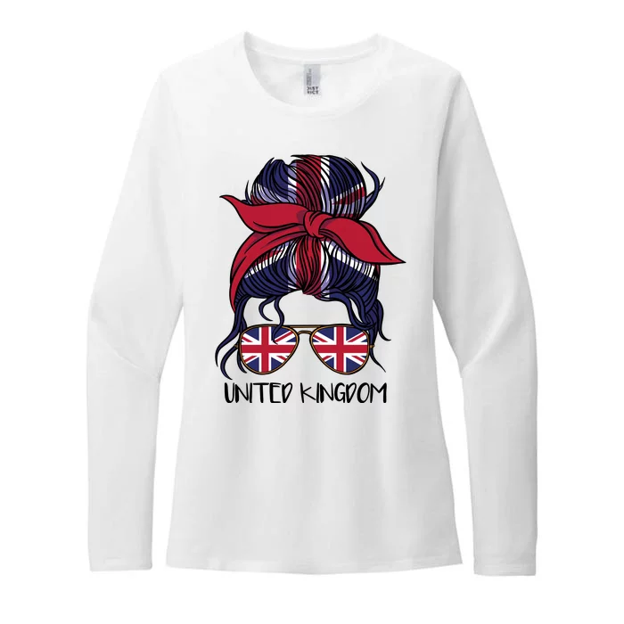 United Kingdom Flag Messy Girl Bun Womens CVC Long Sleeve Shirt