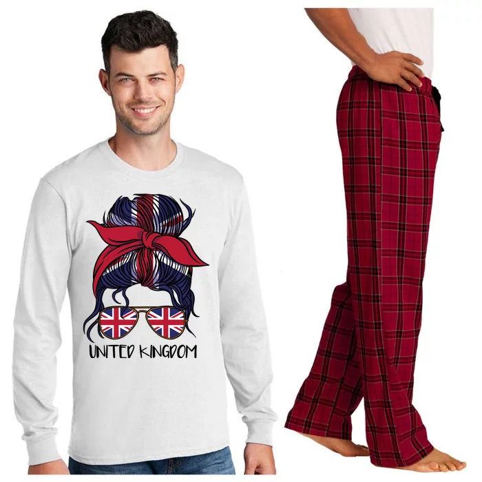 United Kingdom Flag Messy Girl Bun Long Sleeve Pajama Set