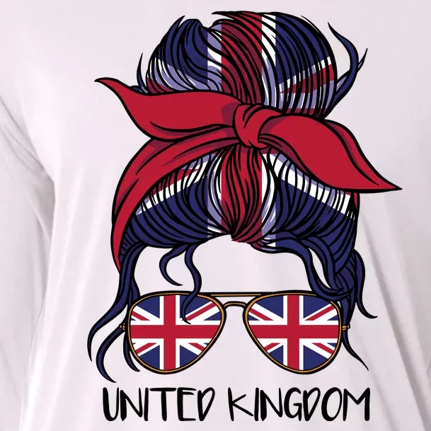 United Kingdom Flag Messy Girl Bun Cooling Performance Long Sleeve Crew