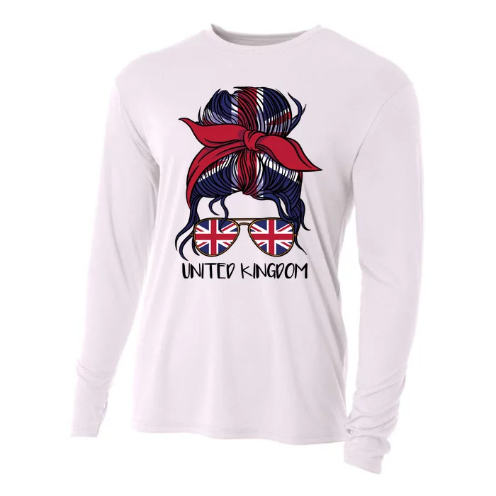 United Kingdom Flag Messy Girl Bun Cooling Performance Long Sleeve Crew