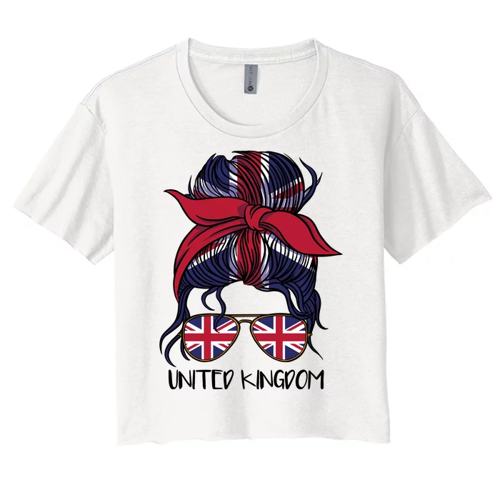 United Kingdom Flag Messy Girl Bun Women's Crop Top Tee