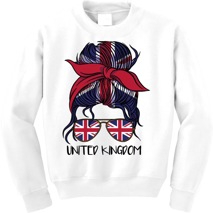 United Kingdom Flag Messy Girl Bun Kids Sweatshirt