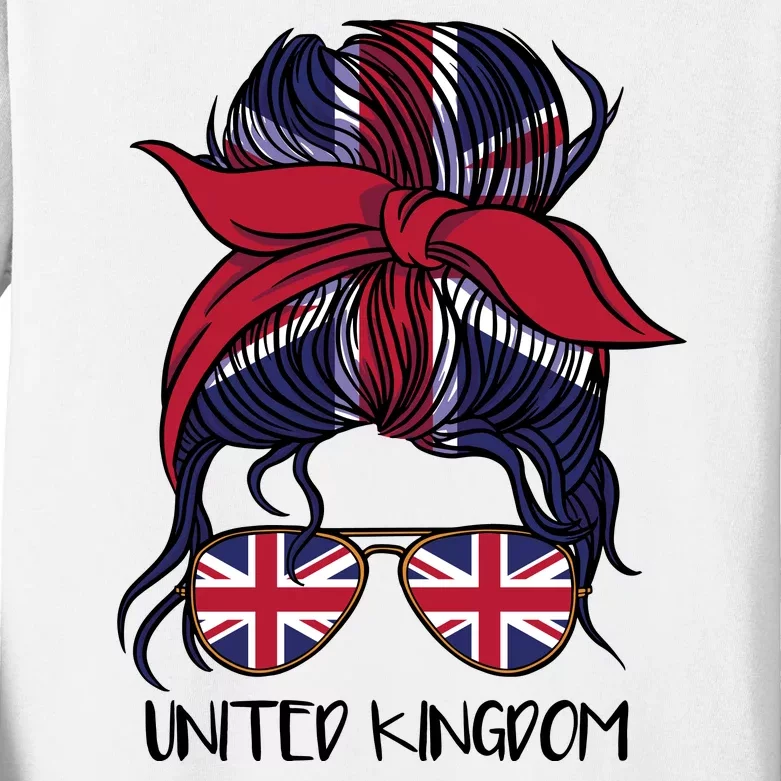 United Kingdom Flag Messy Girl Bun Kids Long Sleeve Shirt