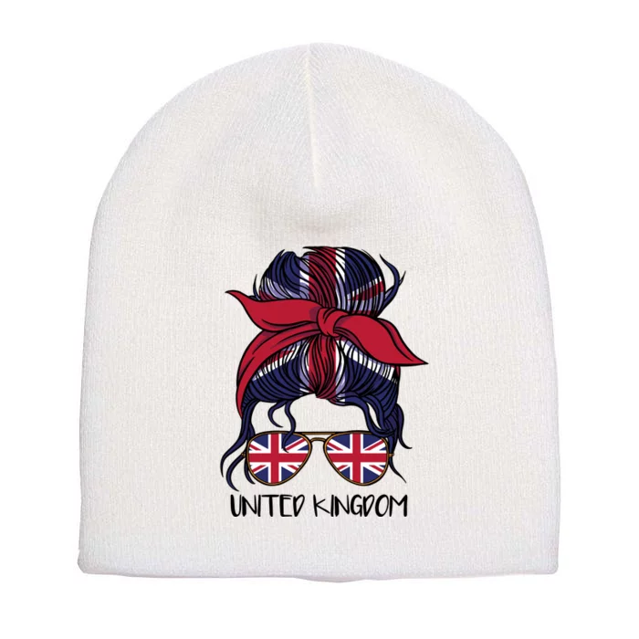 United Kingdom Flag Messy Girl Bun Short Acrylic Beanie