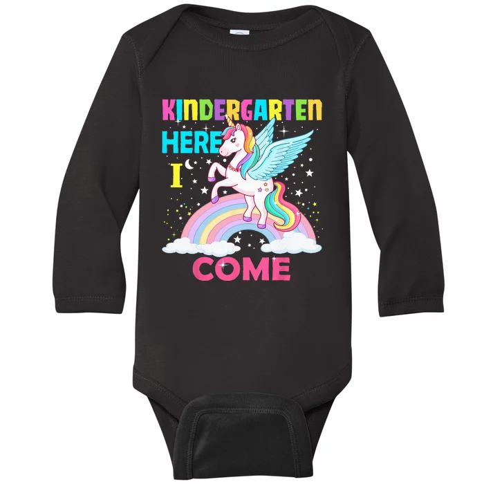 Unicorn Kindergarten Here I Come Back To School Baby Long Sleeve Bodysuit