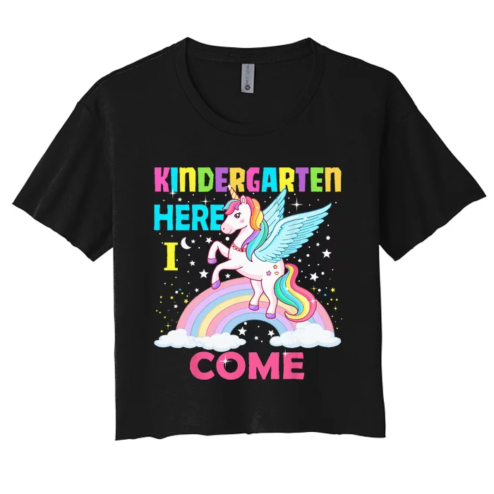 Unicorn Kindergarten Here I Come Back To School Women's Crop Top Tee