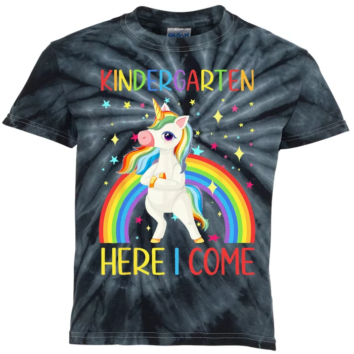 Unicorn Kindergarten Here I Come School Girl Back To School Kids Tie-Dye T-Shirt