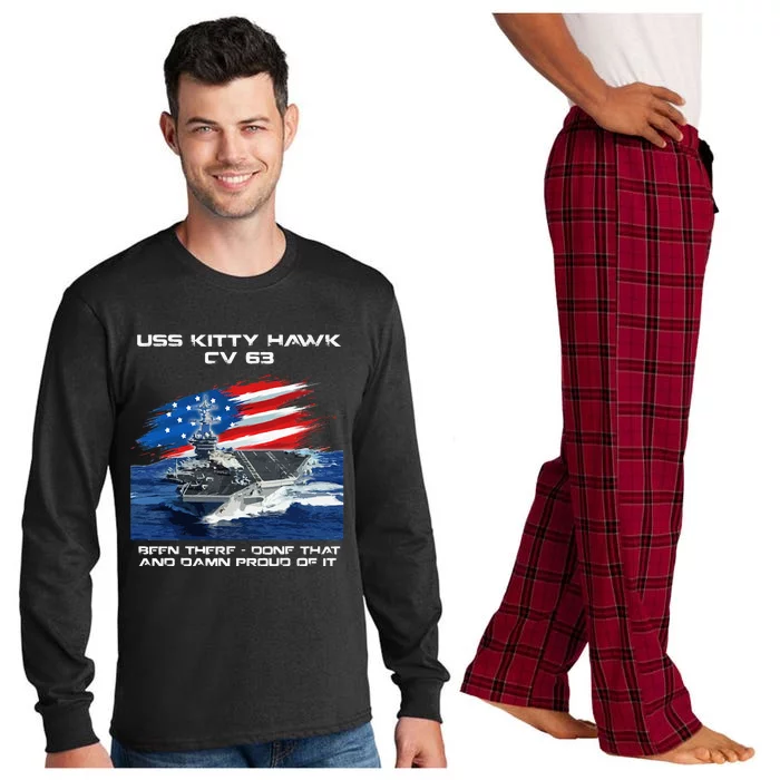 USS Kitty Hawk CV 63 Aircraft Carrier Veteran USA Flag Xmas Long Sleeve Pajama Set