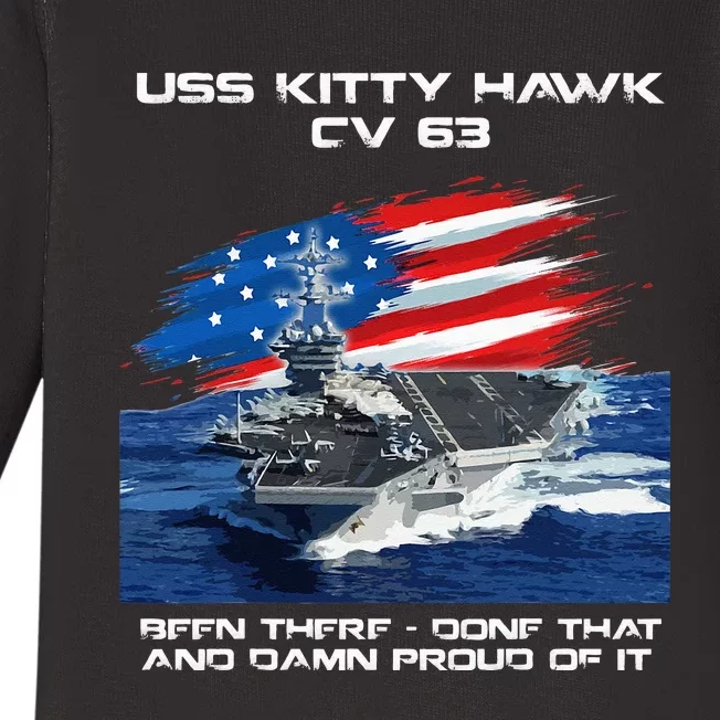 USS Kitty Hawk CV 63 Aircraft Carrier Veteran USA Flag Xmas Baby Long Sleeve Bodysuit